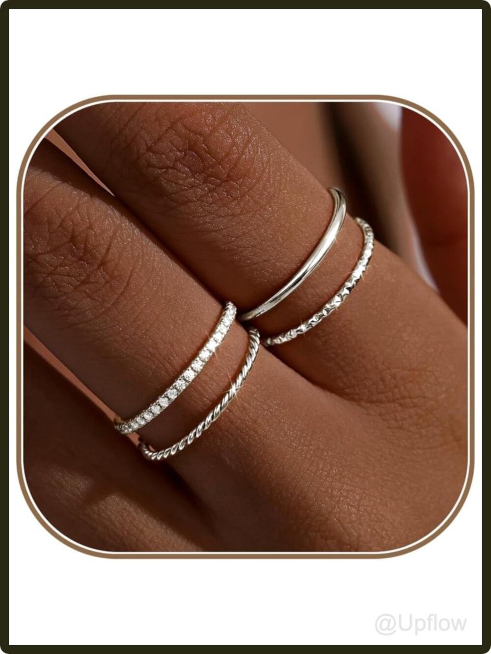 Women's 14K Gold Plated Stainless Steel Stacking Rings Cubic Zirconia Set of 4